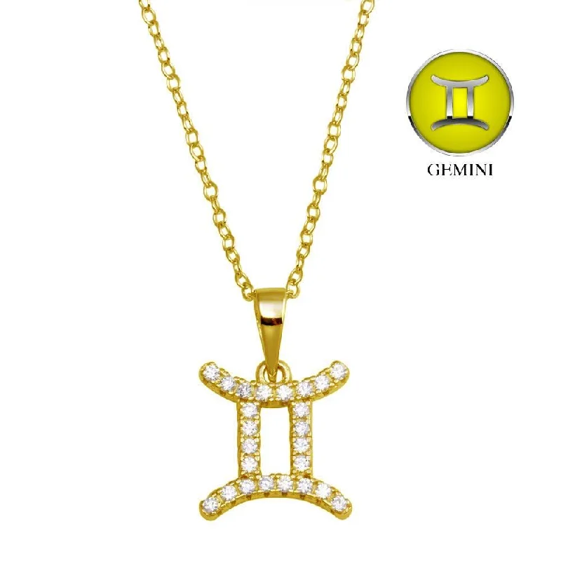 Gold Plated 925 Sterling Silver Gemini CZ Zodiac Sign Necklace - BGP01332GP