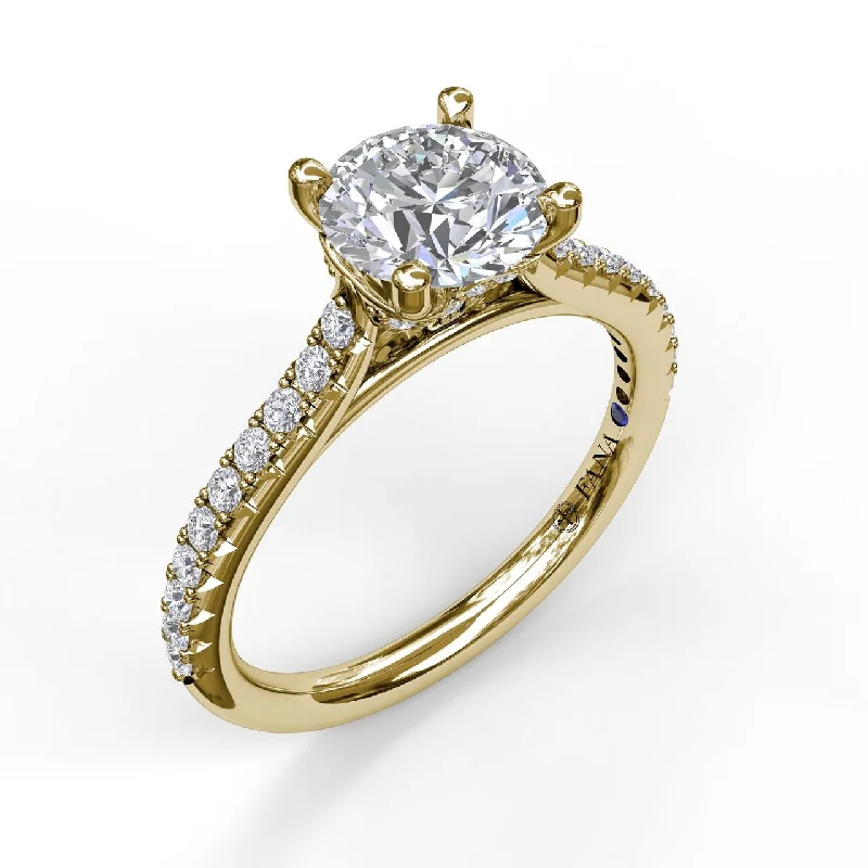 14 Karat Yellow Gold Fana 1/3 Carat Delicate Classic Diamond Engagement Ring Setting With Side Detail