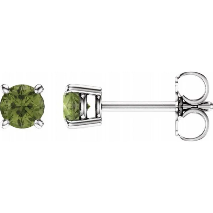 14K White 4 mm Natural Peridot Stud Earrings