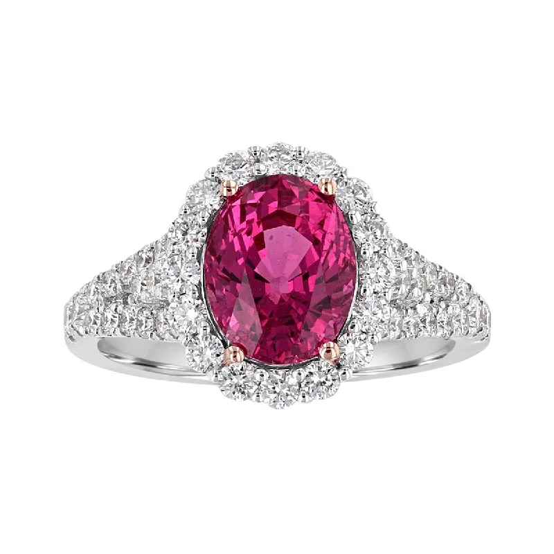 JULEVE 2.80 CT SPINEL & .83 CTW DIAMOND OVAL HALO RING