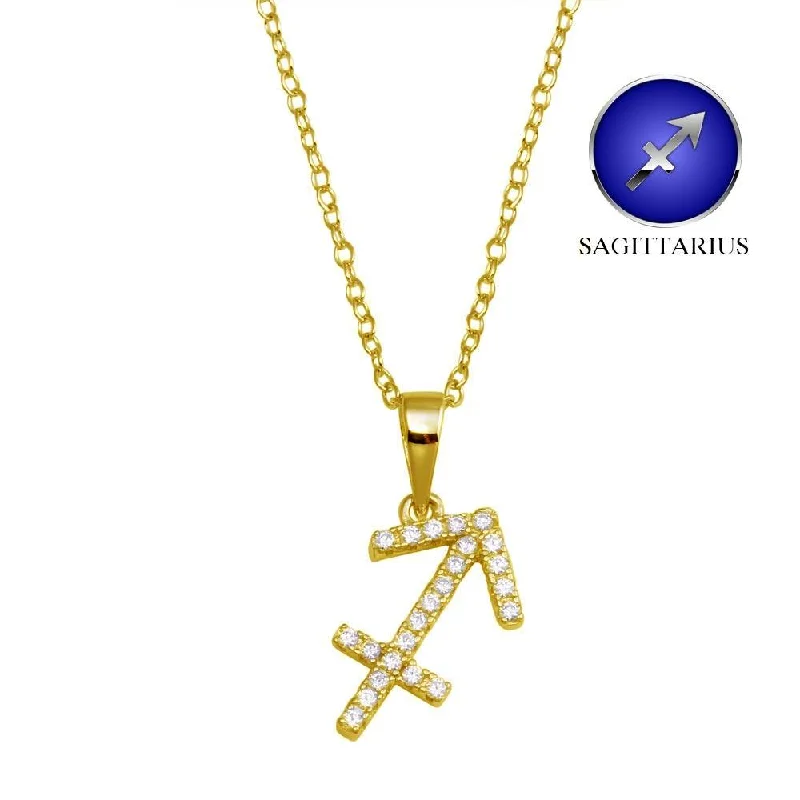 Gold Plated 925 Sterling Silver Sagittarius CZ Zodiac Sign Necklace - BGP01330GP