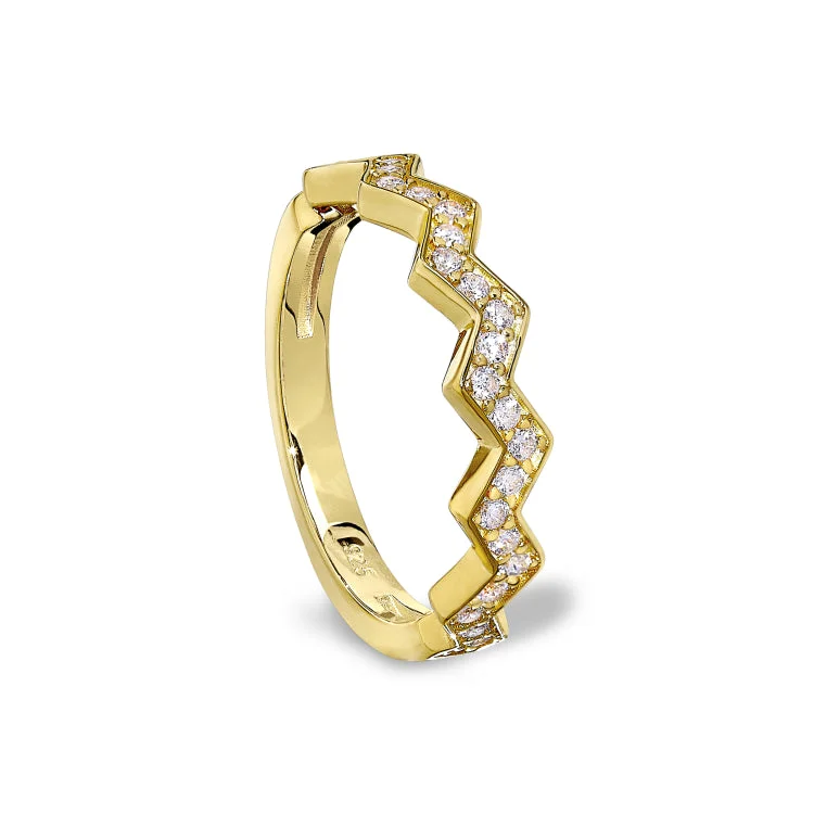 Gold Vermeil Sterling Silver Micropave Ups and Downs Ring with Simulated Diamonds