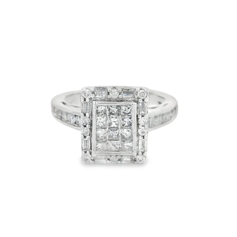 White Gold Invisible Set Diamond Halo Engagement Ring