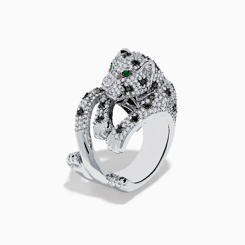 Signature 14K White Gold Diamond and Emerald Panther Ring