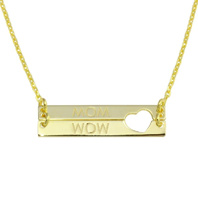 Gold Plated 925 Sterling Silver Bar Open Heart MOM Necklace - SOP00113