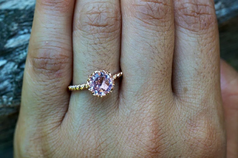 Melrose 14k Gold Round Morganite Engagement Ring Crown Vintage 6mm