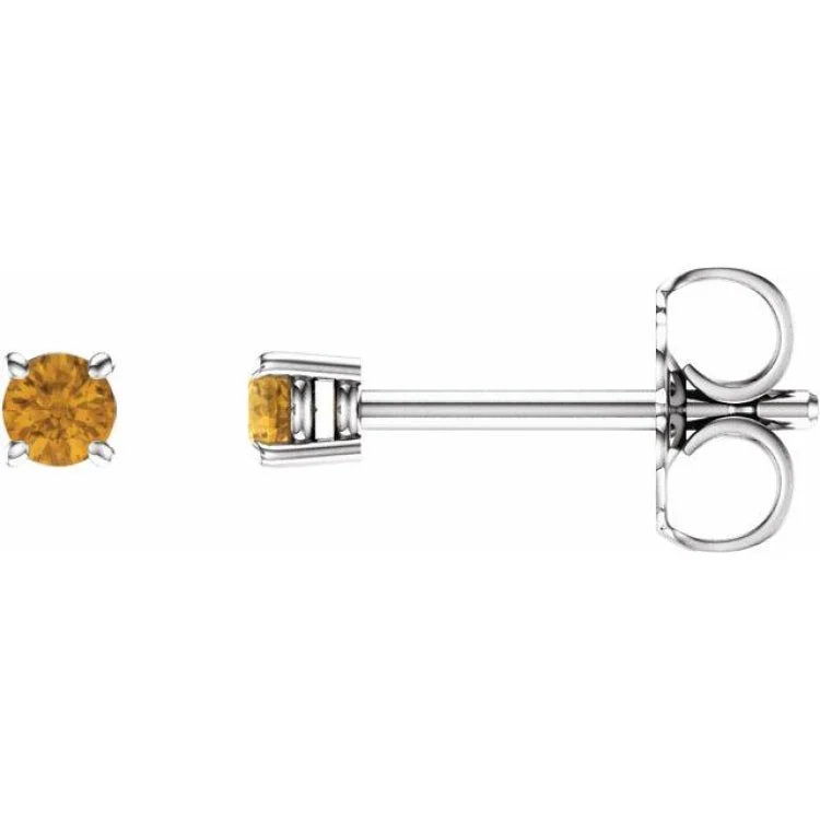 14K White 2.5 mm Natural Citrine Stud Earrings