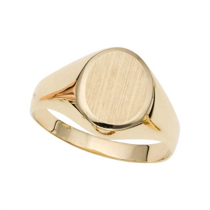 EMILIQUE 14 KARAT YELLOW GOLD OVAL SATIN SIGNET RING