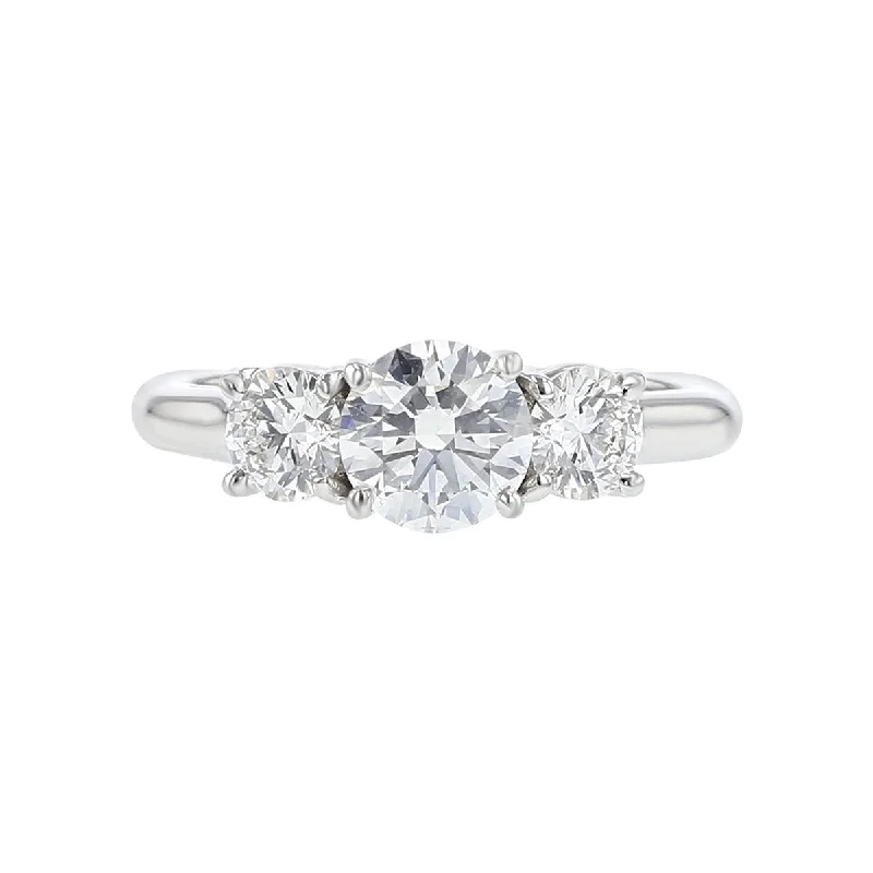 18K White Gold 3-Stone Fire and Ice Diamond Trellis Engagement Ring