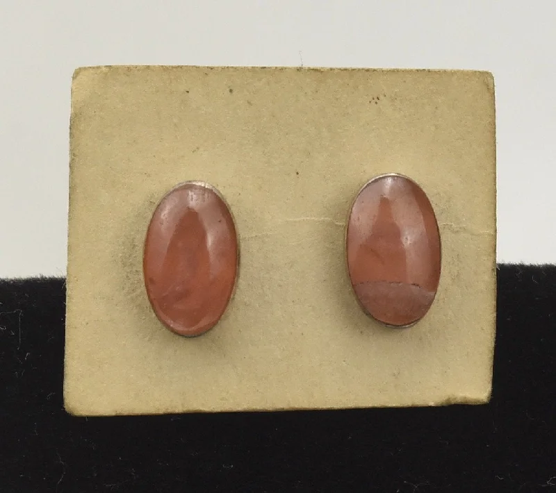 Rose Calcite Oval Sterling Silver Stud Earrings