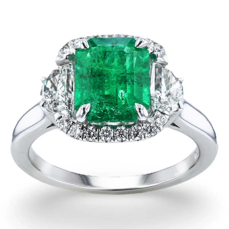 JULEVE 18KT WHITE GOLD 1.96CT EMERALD & 0.85CTW DIAMOND RING