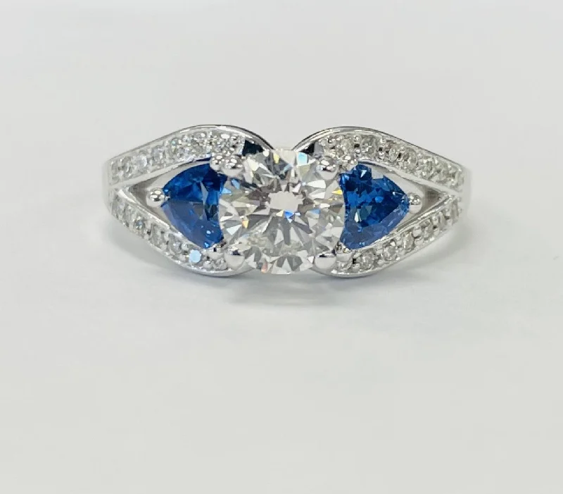 White Gold Certified Diamond And Sapphire Engagement Ring