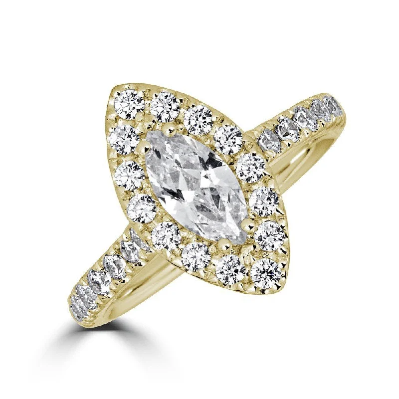 JULEVE 14KT GOLD 1 1/2 CTW DIAMOND MARQUISE HALO RING