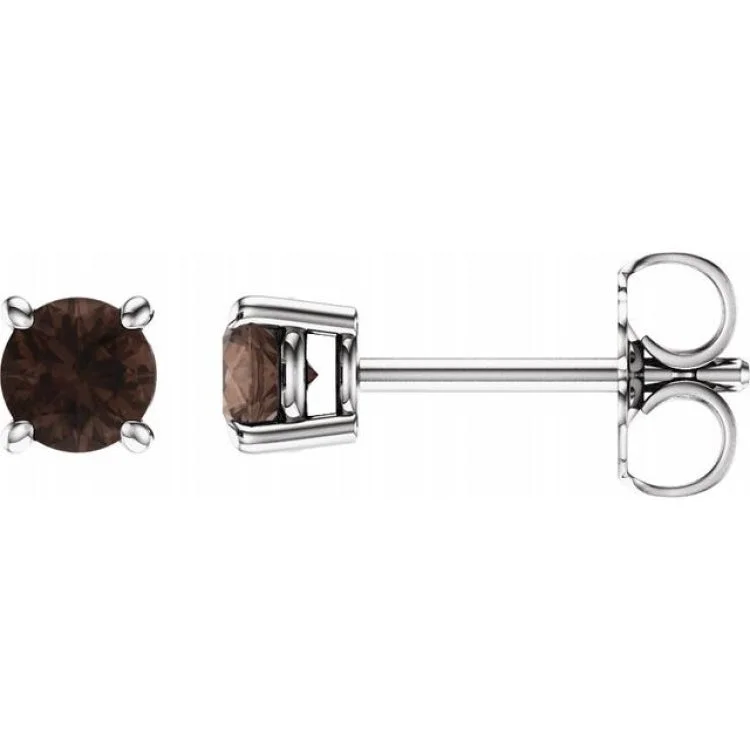 14K White 4 mm Natural Smoky Quartz Stud Earrings