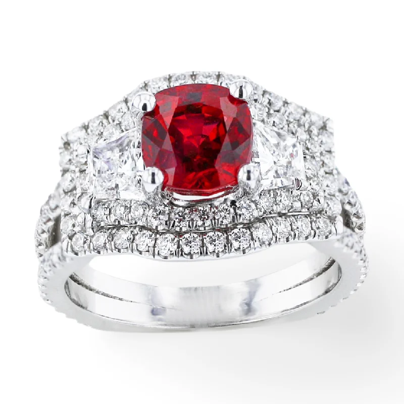 JULEVE 18KT WHITE GOLD 2.08CT RUBY & 1.44CTW DIAMOND RING