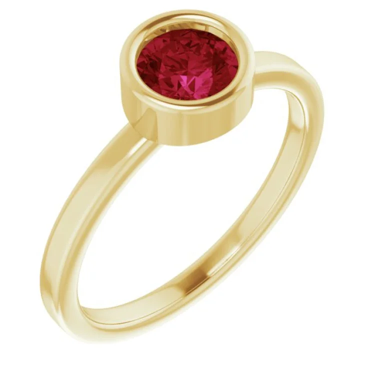 14K Yellow 5.5 mm Lab-Grown Ruby Ring