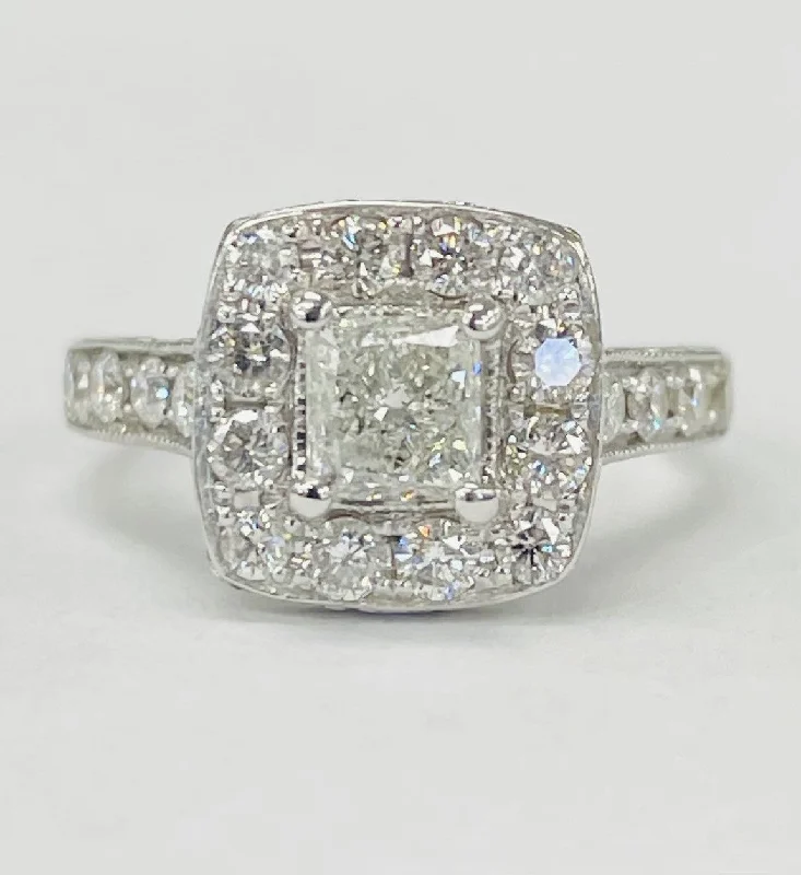 White Gold Princess Halo Diamond Engagement Ring