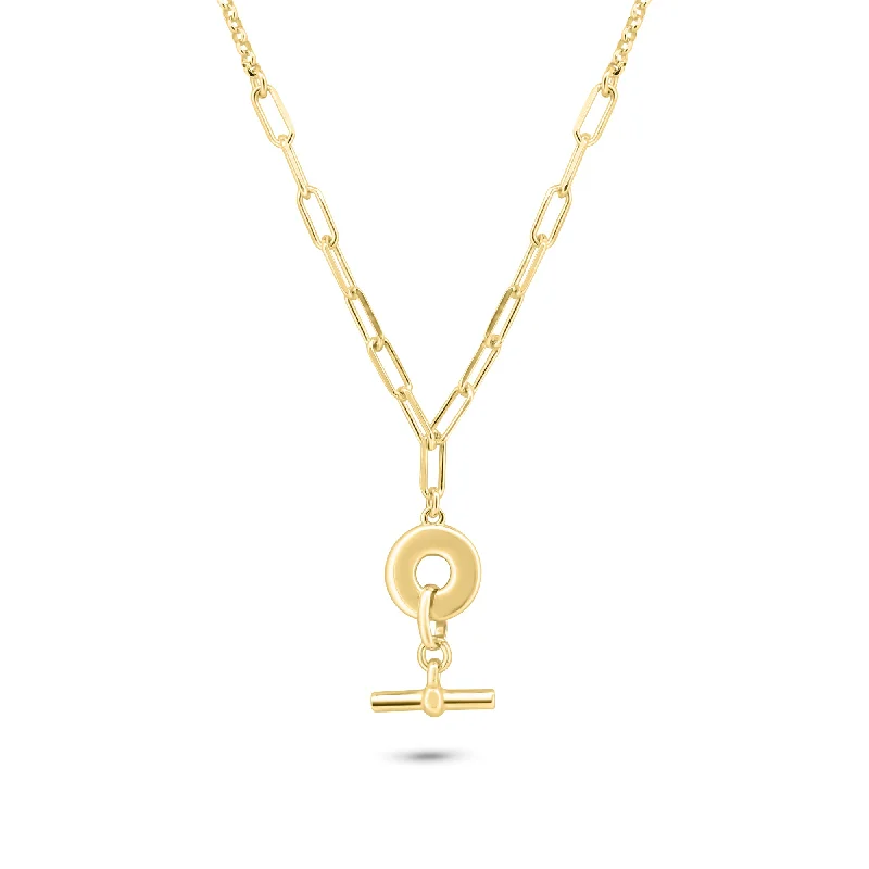 Gold Plated 925 Sterling Silver Paperclip Rolo Adjustable Donut and Bar Necklace - ITN00162-GP