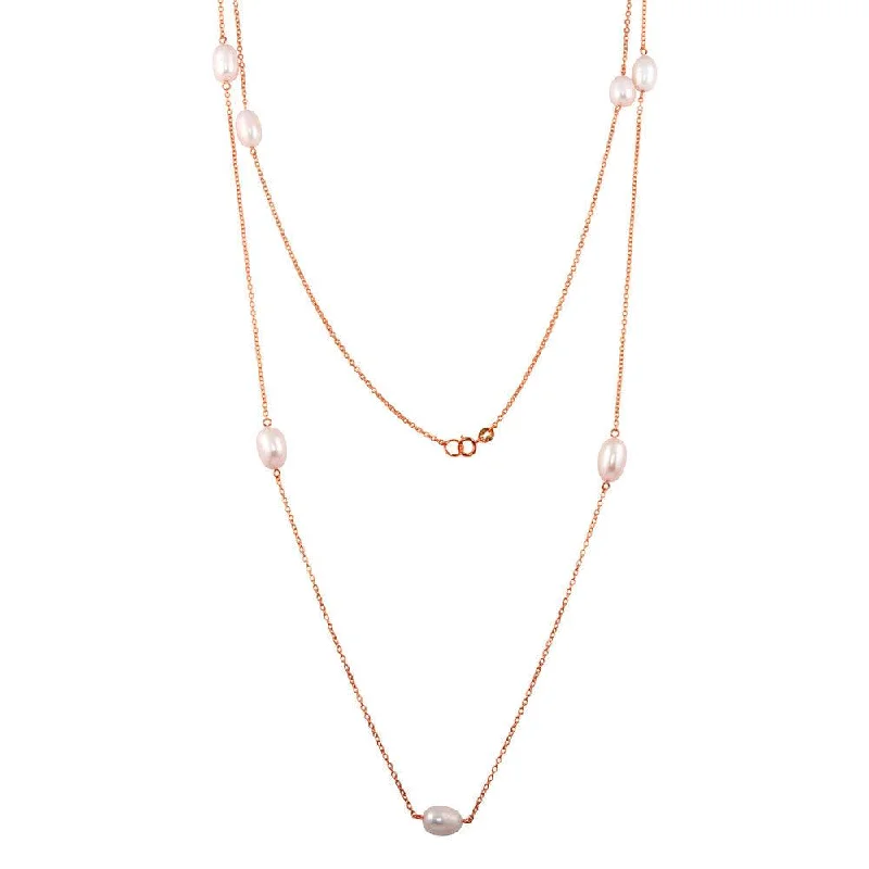 Rose Gold Plated 925 Sterling Silver Fresh Water Pearls Necklace - BGP01249-RGP