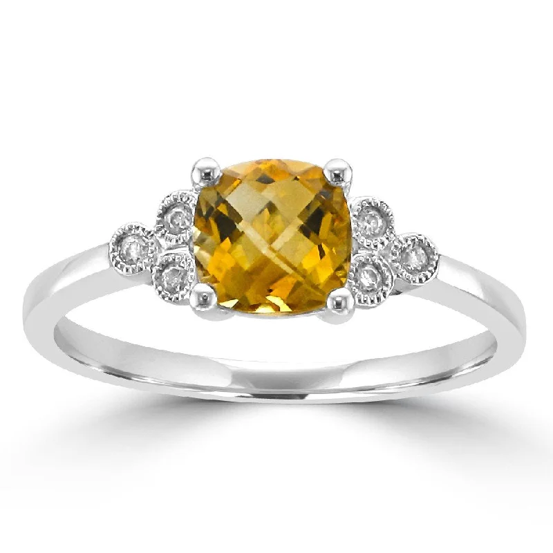 14KT WHITE GOLD 1 1/4 CT CITRINE & .049 CTW DIAMOND RING