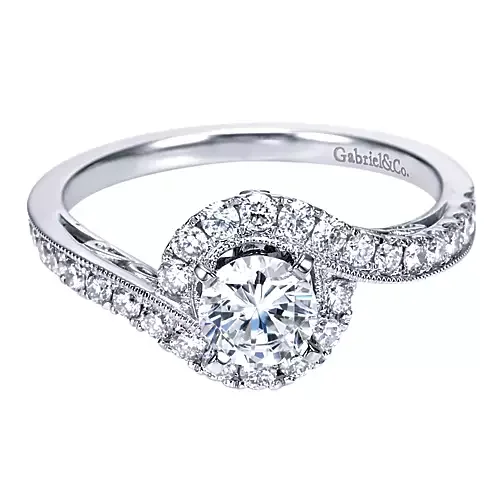 14K White Gold Round Halo Diamond Engagement Ring