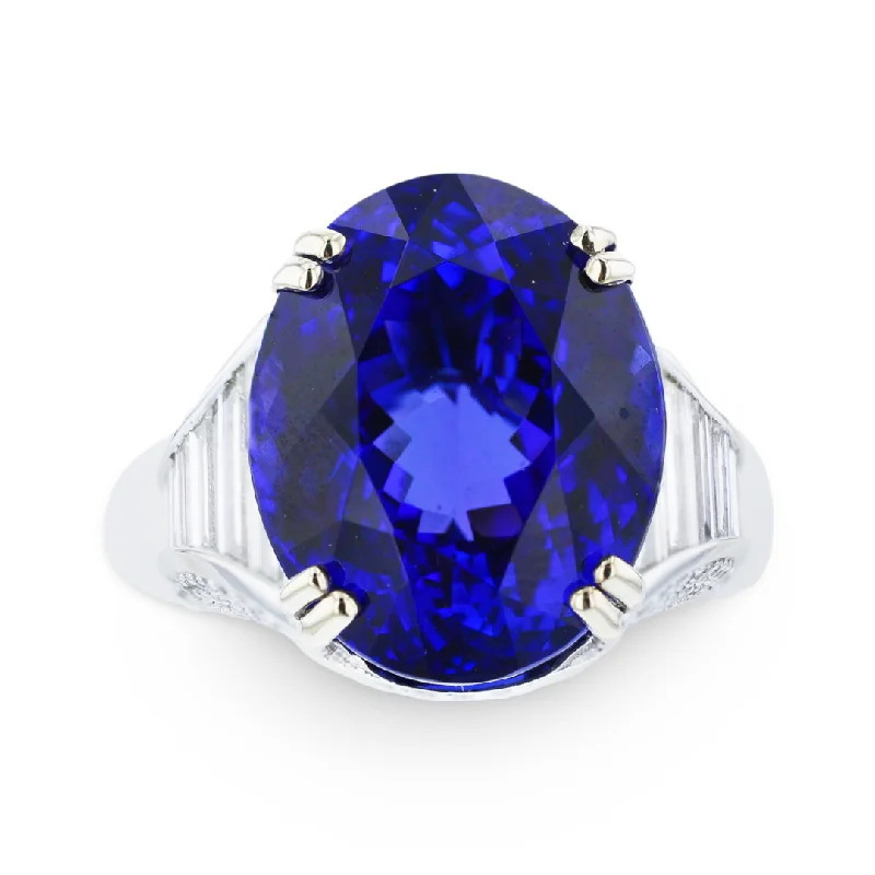 JULEVE 18KT WHITE GOLD 17.44CT TANZANITE & 2.80CTW DIAMOND RING