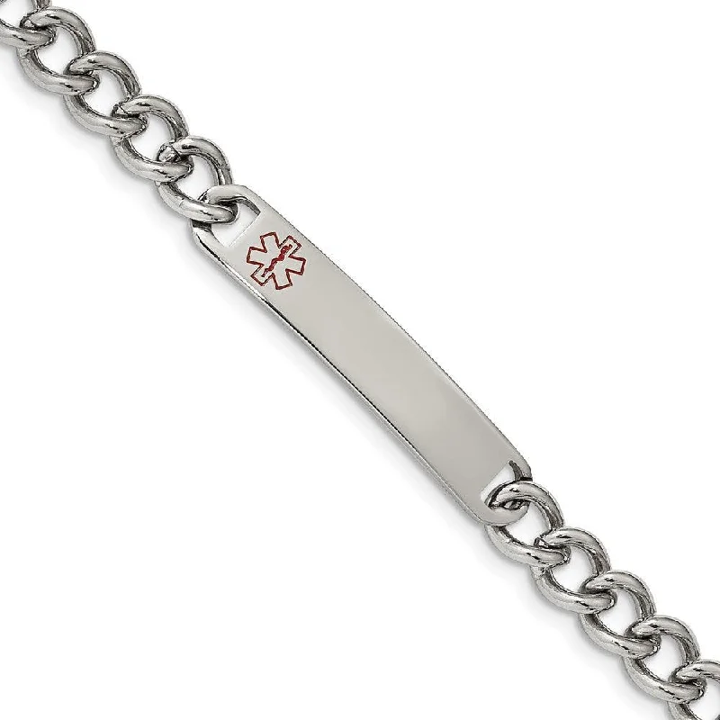 Stainless Steel Polished with Red Enamel 8in Medical ID Bracelet