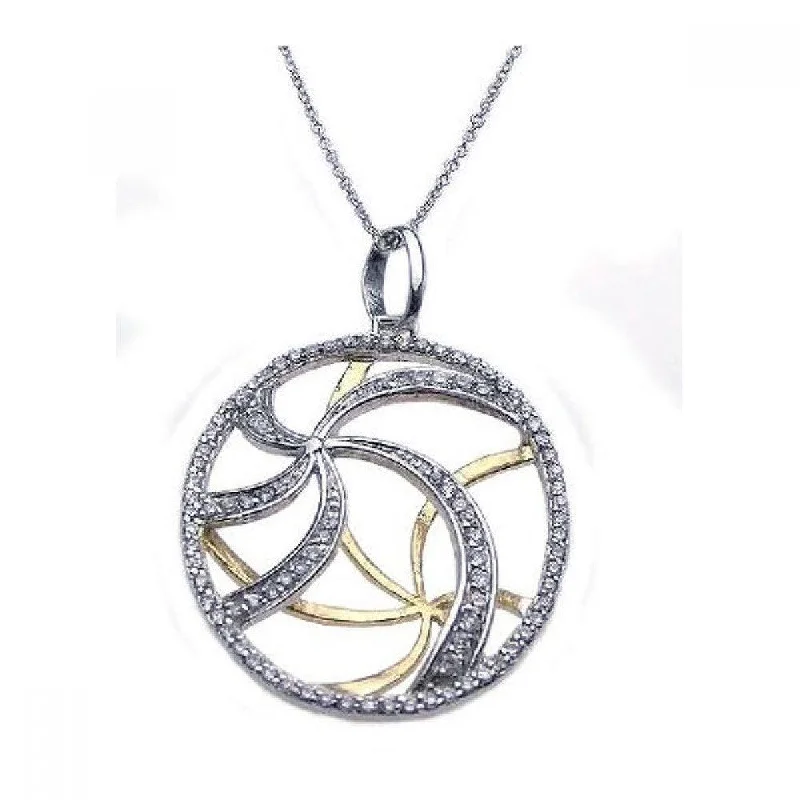 Clearance-Silver 925 Rhodium and Gold Plated Clear CZ Swirl Pendant Necklace - STP00858