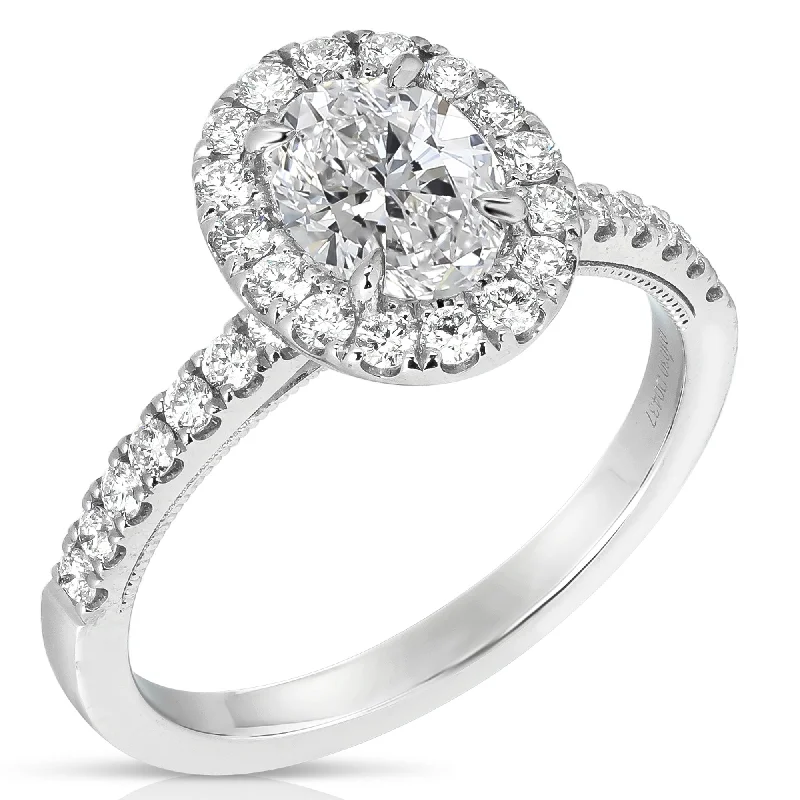 2 1/2 Ctw Oval Halo Lab Grown Diamond Engagement Ring in 14 Karat White Gold