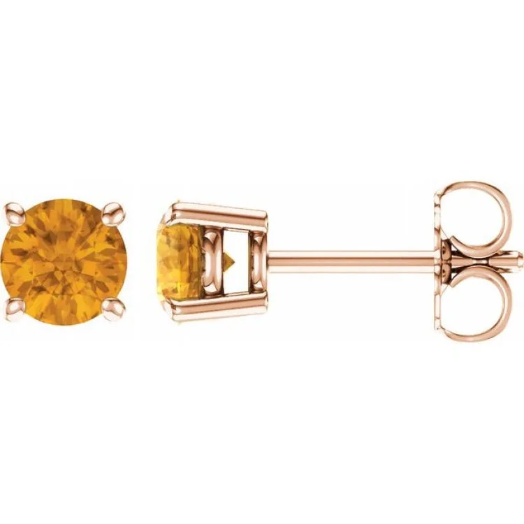 14K Rose 5 mm Natural Citrine Stud Earrings