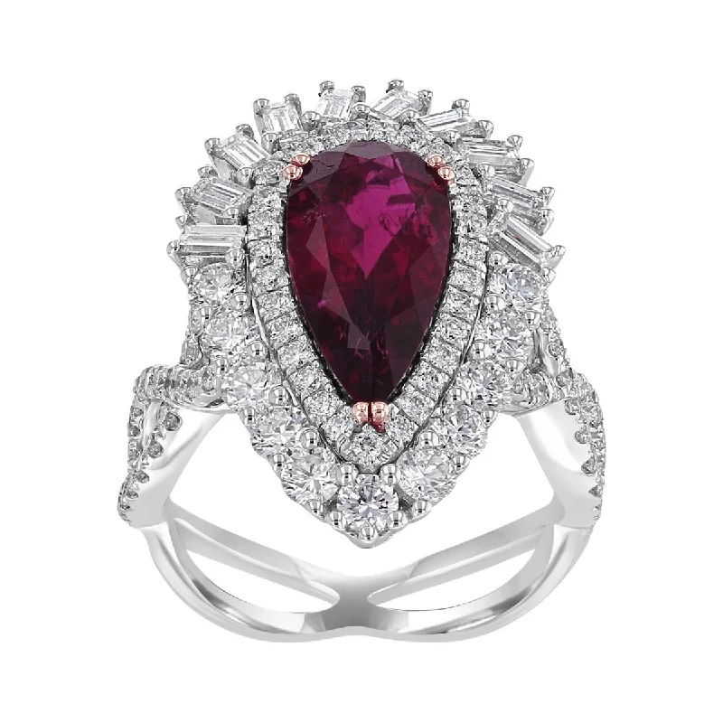 JULEVE 18K 2.68 CT RUBELLITE & 1.81 CTW DIAMOND HALO TWIST RING