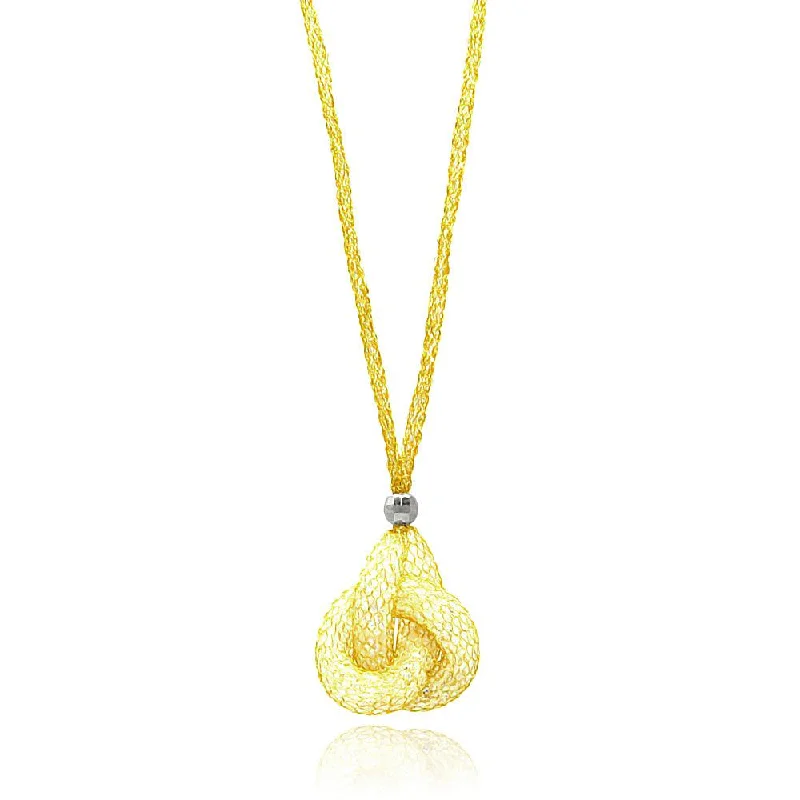 Gold Plated 925 Sterling Silver Mesh Necklace and Dropped Inter Locked Mesh Filled with CZ - ITN00075GP