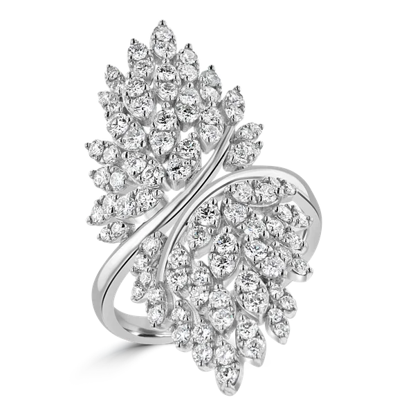 14KT WHITE GOLD 1.86CT DIAMOND CLUSTER BYPASS RING