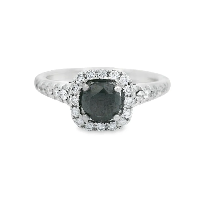 Elegant Black Diamond Halo Engagement Ring