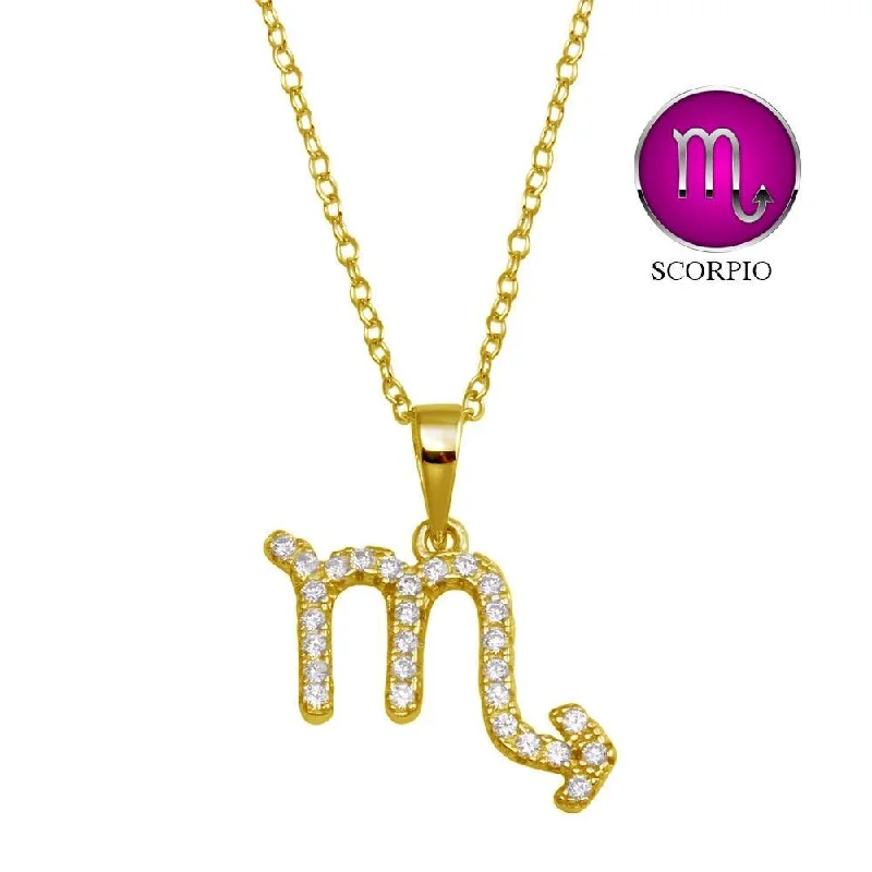 Gold Plated 925 Sterling Silver Scorpio CZ Zodiac Sign Necklace - BGP01338GP