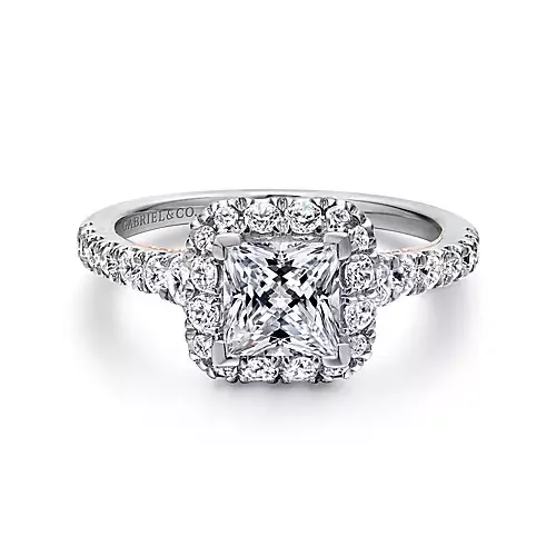 Cadence - 14K White-Rose Gold Princess Halo Diamond Engagement Ring