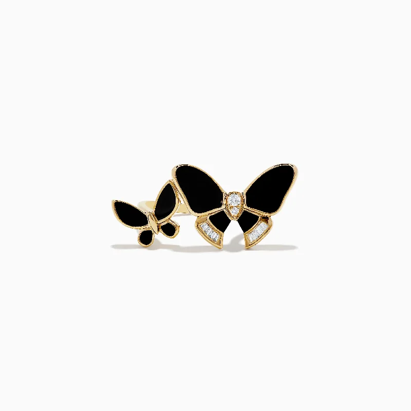 Safari 14K Yellow Gold Diamond and Onyx Butterfly Ring