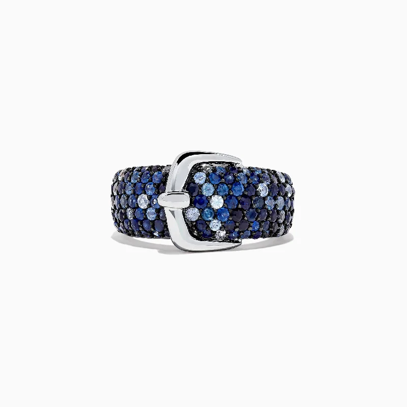 Splash Sterling Silver Blue Sapphire Buckle Ring, 2.41 TCW