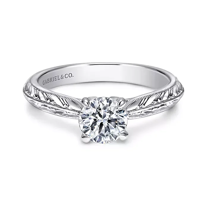 Ines - Vintage Inspired 14K White Gold Round Solitaire Engagement Ring