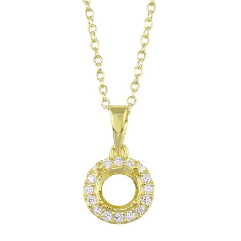 Gold Plated 925 Sterling Silver Clear CZ  Mounting Pendant with Necklace - BGP01413GP