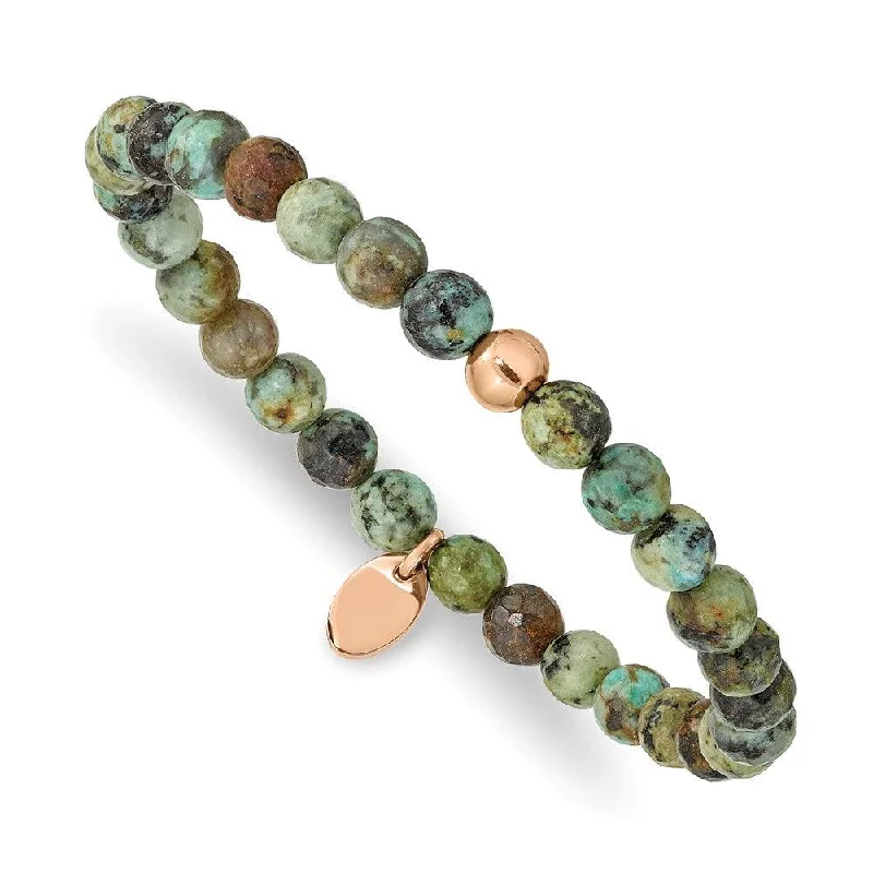 Stainless Steel Polished Rose IP-plated African Turquoise Stretch Bracelet