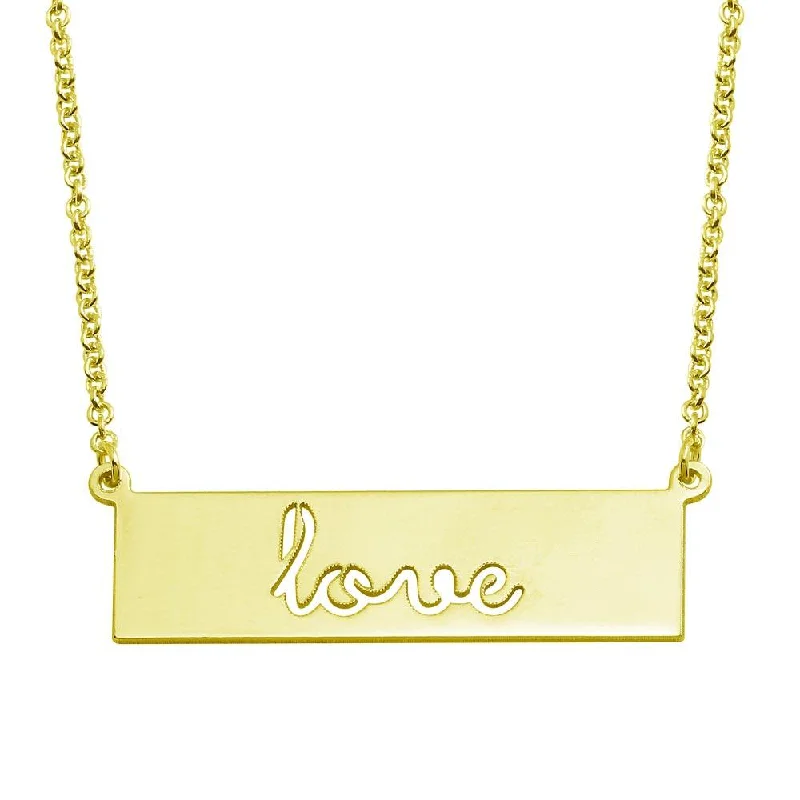 Gold Plated 925 Sterling Silver Love Engraved Bar Pendant Necklace  - ARN00055GP