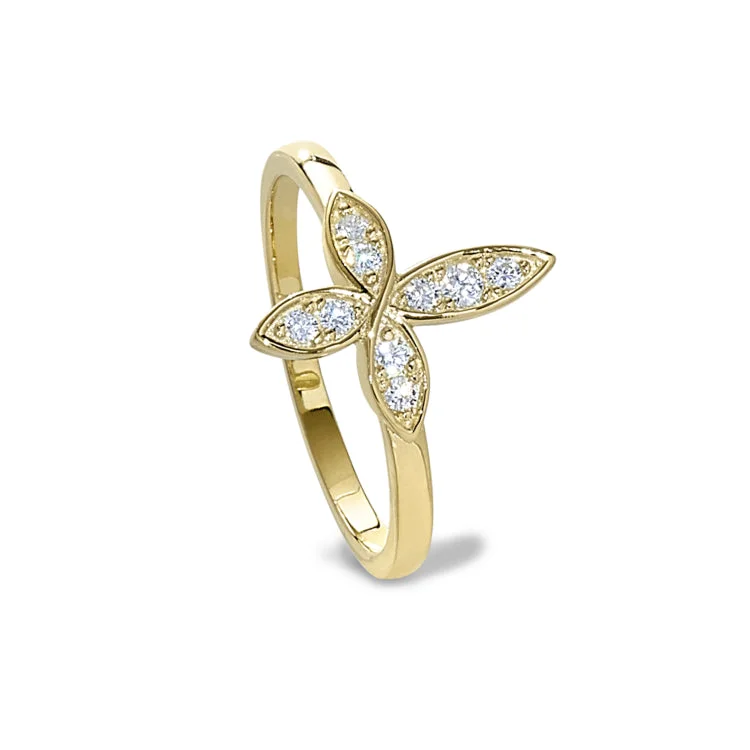 Gold Finish Sterling Silver Micropave Marquis Cross Ring with Simulated Diamonds - size 6