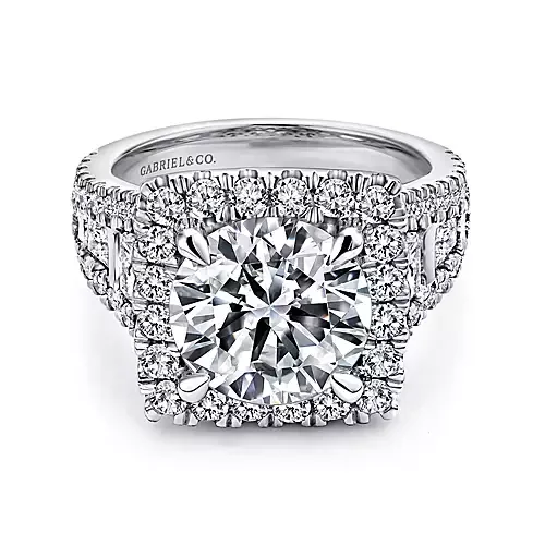 Bowery - 14K White Gold Cushion Halo Round Diamond Engagement Ring