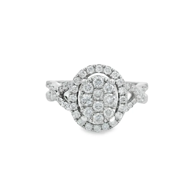 Pave Oval Style Halo Twist Diamond Engagement Ring