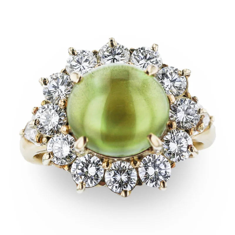 JULEVE 18KT YELLOW GOLD 4.99CT CATS EYE CHRYSOBERYL & 1.88CTW DIAMOND RING