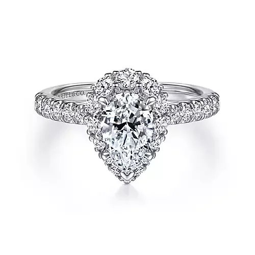 Giordana - 14K White Gold Pear Shape Halo Diamond Engagement Ring