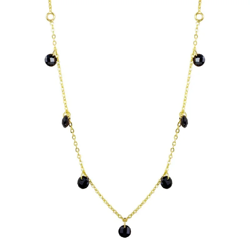 Gold Plated 925 Sterling Silver Dangling Black CZ Chain Necklace - ECN00050GP