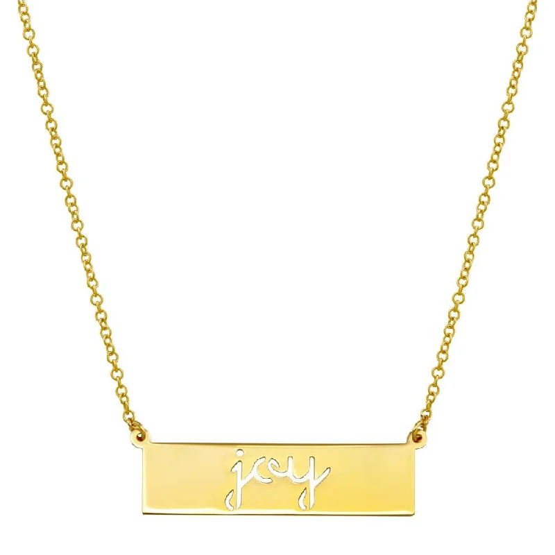 Gold Plated 925 Sterling Silver Joy Engraved Bar Pendant Necklace  - ARN00054GP