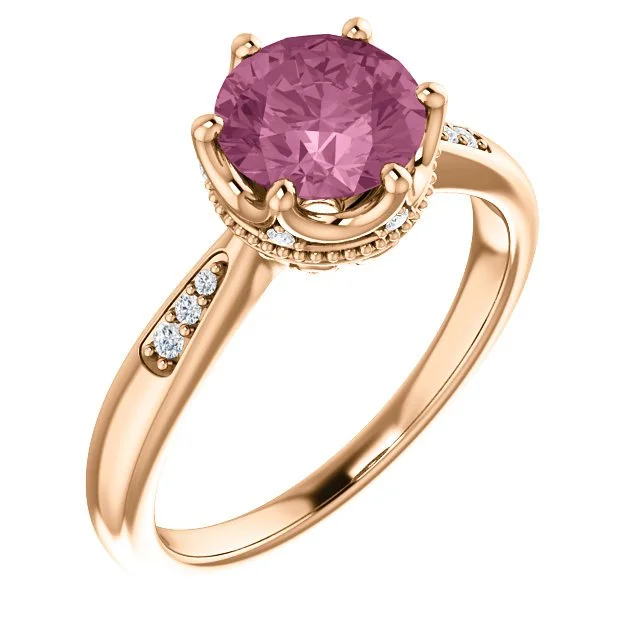 14KT GOLD BABY PINK PASSION TOPAZ & .06 CTW DIAMOND ACCENT RING